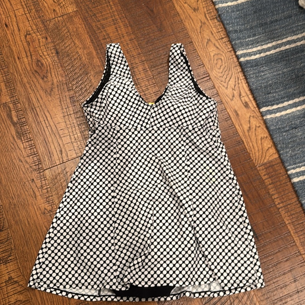 VENUS Black and White Polka Dot One-Piece Swimdress with Yellow Accent - Picture 4 of 5